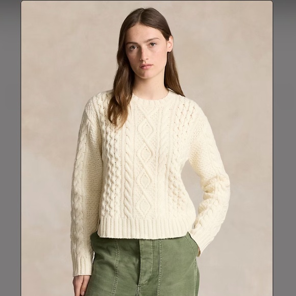 Polo Ralph Lauren Aran-Knit Wool-Blend Crewneck Sweater - Picture 1 of 4